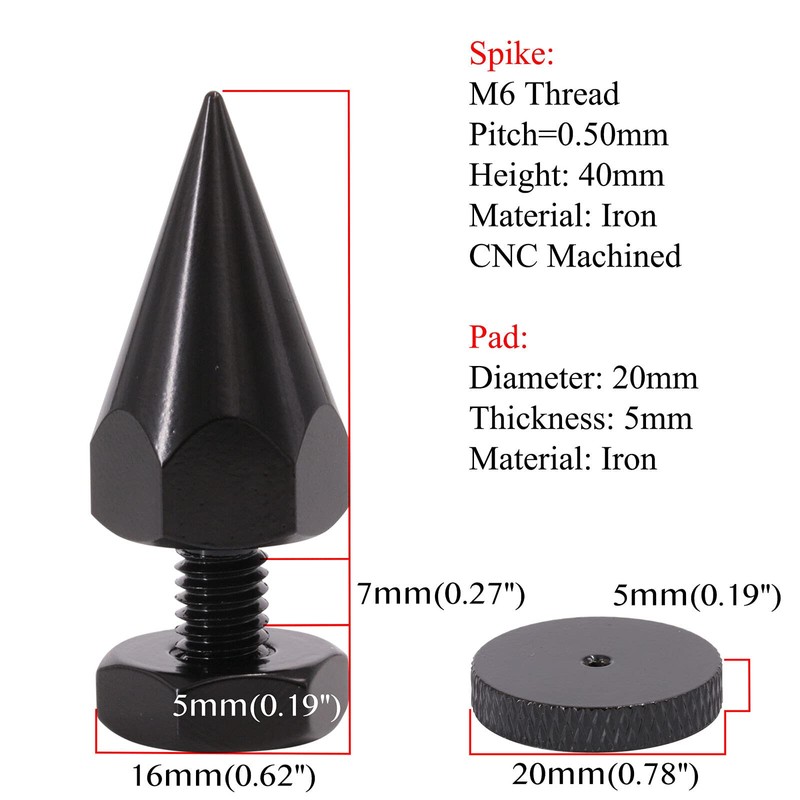 Flushbay 4-Piece Set Speaker Spike M6 Black Audio Speaker Insulator
