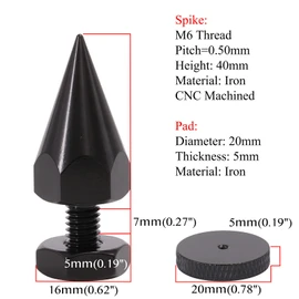 Flushbay 4-Piece Set Speaker Spike M6 Black Audio Speaker Insulator Carbon Iron Spike Socket Sound Improvement Height Adjustable Noise Prevention Audio Accessories (M6)
