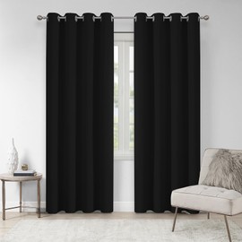 VEHEDE Eyelet Blackout Curtains 83 Inch Drop Pair, Solid Thermal Insulated Curtains & Drapes for Bedroom and Living Room, Soft Black Out Window Curtains, W55 x L83 Inch, Black, 2 Panels