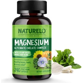 NATURELO NATURELO Magnesium Glycinate Chelate Complex - 200 mg Magnesium with Vegetable Extracts to Support Energy, Muscle Cramp & Stress Relief (240 Count)