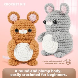 MOREJMTT Crochet Kit for Beginners, Learn to Crochet, Include Easy Knitting Soft Yarn, Step-by-Step Video Tutorial, Hook, Holiday Birthday Gift for Adults and Kids(2pack Mouse)