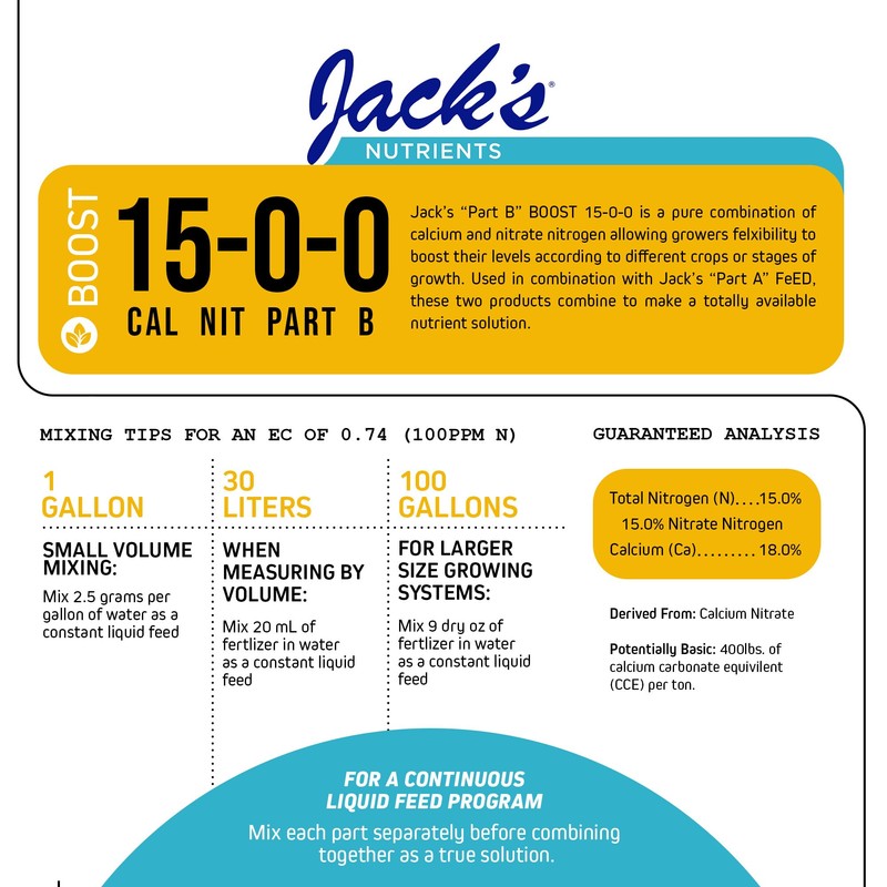 Jack's Classic Nutrients 15-0-0 Part B Calcium Nitrate Water-Soluble Fertilizer