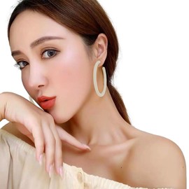 Charm Buddy Large 65mm Acrylic C Hoop Stud Earrings 80's Retro Earrings for Women Chic Disco Fancy Dress 70s 80s Party Accessories (m. Cream)