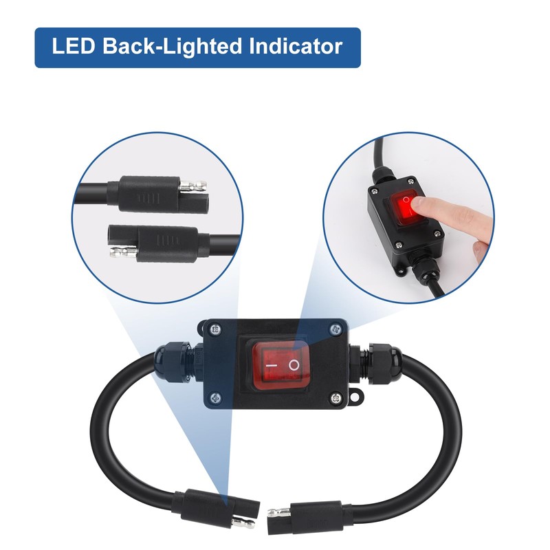 Inline 12V Power Switch, Briidea IP65 Waterproof SAE Connector with