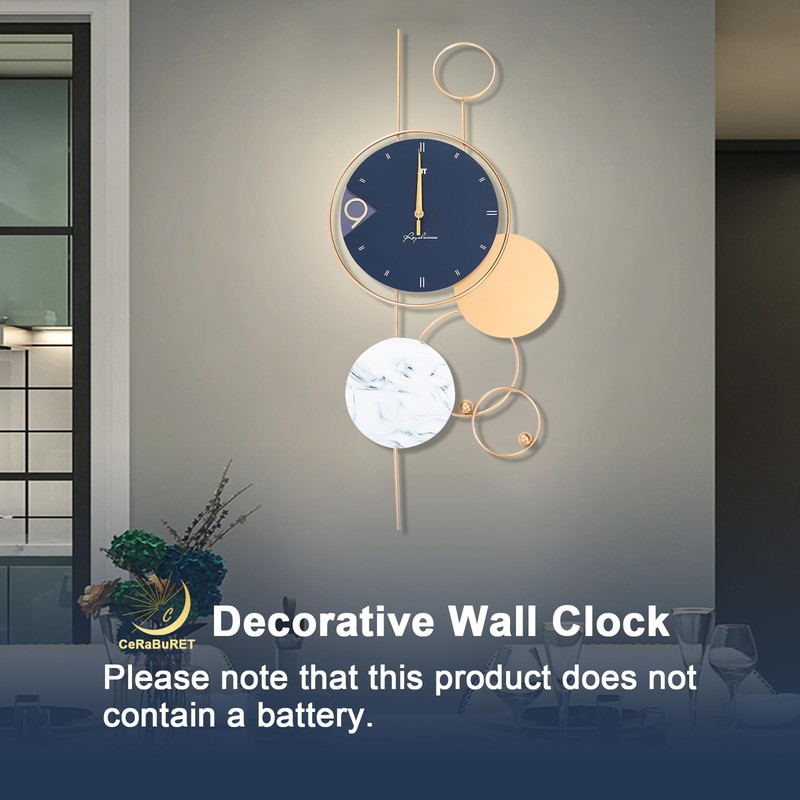Blue And Gold Wall Clocks W/Hook 30" Large Wall Clock