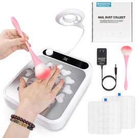 heemeei Nail Dust Collector, Dust Collector Nail Tech with LED Light & 2Pcs Reusable Filters & Cleaning Brush, Nail Fan Vacuum Dust Collector for Manicure Acrylic Gel Nails Polishing, Salon Home