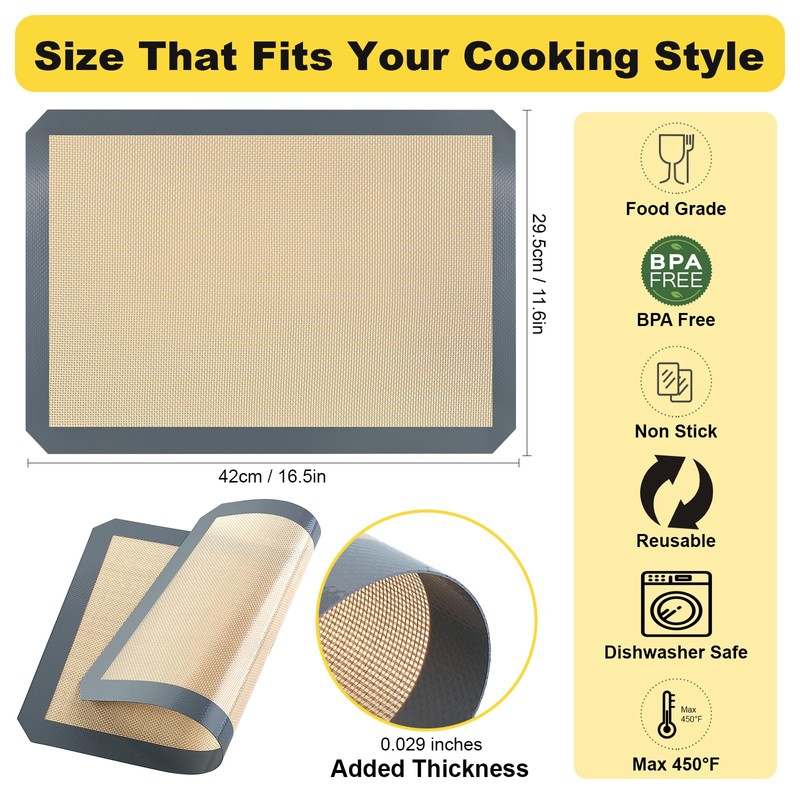 Silicone Baking Mat, 16.5" x 11.6" Silicone Cookie Sheets for
