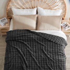 NEWCOSPLAY King Blanket for Couch Dark Grey Super Soft Flannel Fleece 3D Bubble Lightweight Bed Blanket All Season Use (Dark Grey, King(90"x110"))