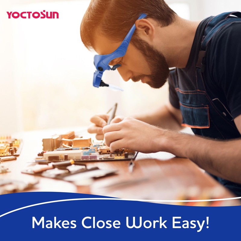 YOCTOSUN Magnifying Glasses with Light, Hands Free Headband Magnifier with