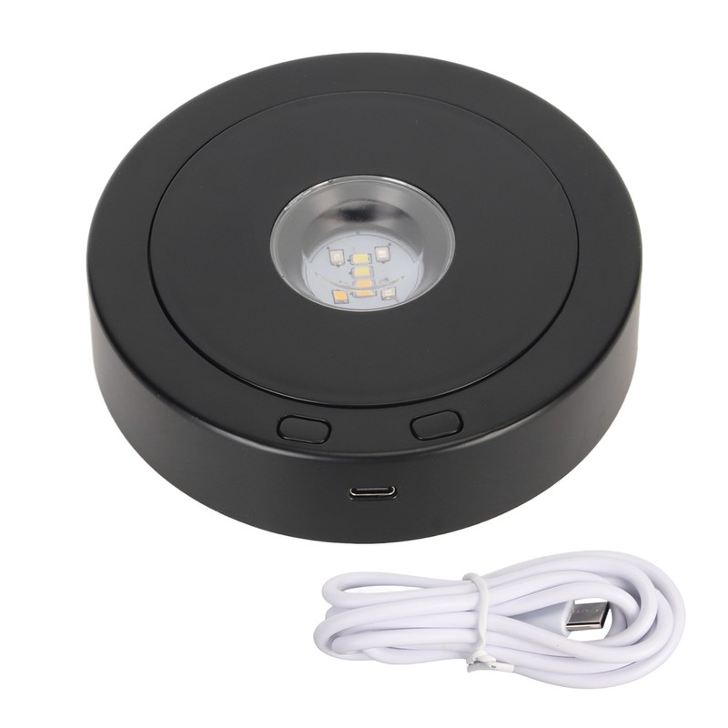 LED Rotating Display Base Black 360 Degrees 80s Circle Battery
