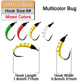 Qievcrme - 24 piezas de anzuelo artificial para pesca con mosca, trucha, trucha, mosca, pesca con mosca y bajo en caja (24 unidades, gusanos pupales)