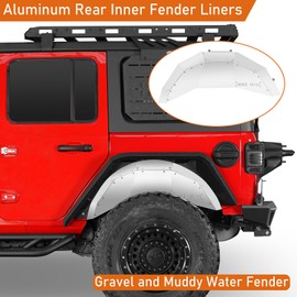 Hooke Road Aluminum Rear Inner Fender Liners for 2018-2024 Jeep Wrangler JL & Unlimited 2/4 Doors, 2PCS Wheel Well Liner Mud Guard Cover - Silver White