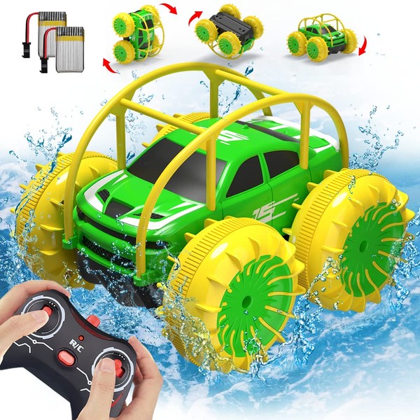MaxTronic Remote Control Car, RC Cars Amphibious Land & Water Toy Off-Road RC Boat, 360°Flip Rotation Stunt Car with Sidelights for Toddlers 3 4 5 6 7 8 9 10 11 12 Years Kids Boys Girls