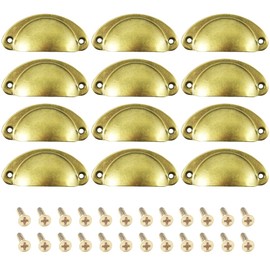 CEEYSEE 12Pcs Cup Handles for Drawers 81 X 35mm Shell Pull Handles Vintage Antique Drawer Semicircle Handle Furniture Door Knobs Handles with Screws (KLSG/Brass)