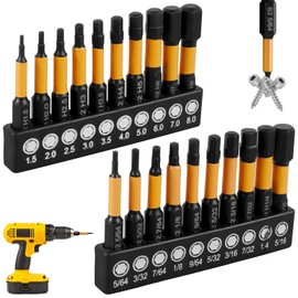 20Pcs Impact Hex Head Allen Wrench Drill Bit Set, SAE and Metric 1/4" Hex-Shank S2 Alloy Steel Hex Bit Kit, 2” Long Magnetic Quick Release Hex Shank Screw Driver Drill Bit Repair Tool for Home Repair
