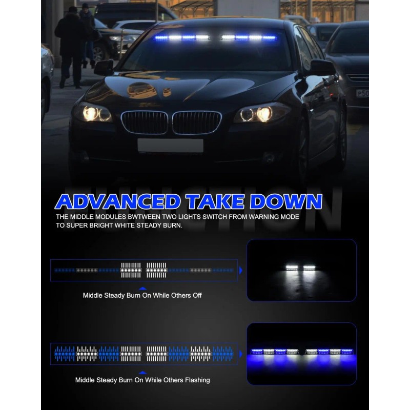 Emergency Dash Strobe Lights 48W 48-LED Blue/White Hazard Warning Light