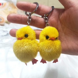 FEYLIE Keychain, 5 Pcs/Set Furry Yellow Duck for Key Ring Fluff Soft Chick Keychains Nice Car for Key Ring Easter Keyring Handbag Jewelry