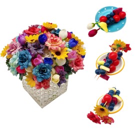 100pcs Multicolor Different Flower Toothpicks, 4.7 Inch Fancy Sticks for Appetizers, Handmade Bamboo Appetizer Fruit Skewers Food Picks for Wedding Valentines Holiday Party Decoration