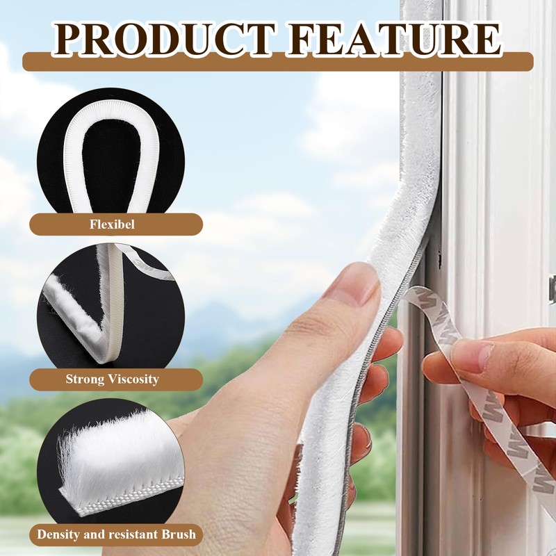 Supkiir 65.6Ft Brush Weather Stripping, 0.4" WideX0.6 Thick Door Seal