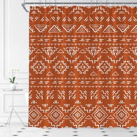ABONAN Boho Geometric Shower Curtain Orange Modern Farmhouse Tribal Retro Western Aztec Abstract Mid Century Art Fabric Bathroom Curtains Decor Set with Hook(70" WX70 H)