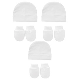 Snegyu Cotton Newborn Hospital Hat Baby Hat and Anti Scratch Mittens Set for 0-6 Months Newborn Baby Boys Girls Essentials Bonnet Infant Beanie Caps and Gloves 6pcs