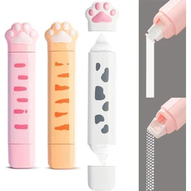 Yeanifeana Cinta correctora 2 en 1 White Out y cinta adhesiva de doble cara, cinta correctora y pegamento de puntos, estética, bonita pata de gato, para la escuela, casa, suministros de oficina (3)