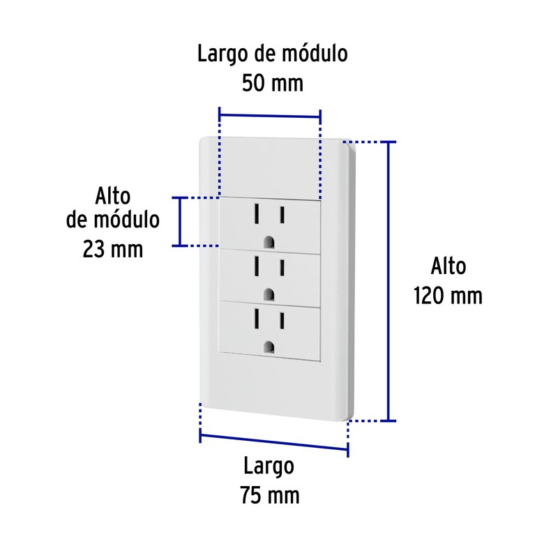 Volteck PA-COTR-LB, Placa armada blanca 3 contactos 2 polos +