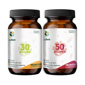 Pack Probióticos y Prebióticos Bioflora Max 30 Billones 35 CAPS + 50 Billones 35 CAPS, Vegano Ácido Resistente, Combinación de Bifidobacterias y Lactobacilos