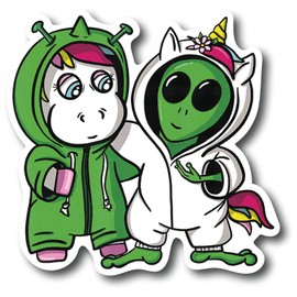 Unicorn Alien Pajamas PJ's 5 Inch Waterproof Decal Sticker Wall Window Tie-dye Alien Stoner Stones Psychedelic Mushroom Hippie Green Rainbow Galaxy Rock Gypsy Indian Trible Sunflower Mountain Cactus CS1492-2PK