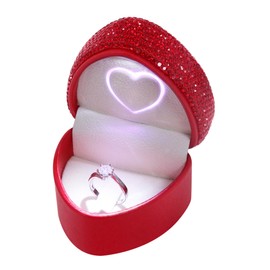 Naimo Rhinestone Heart Shaped Engagement Ring Box Velvet Holder Earrings Coin Jewelry Box Case with LED Lighted up for Proposal Wedding Birthday Gift