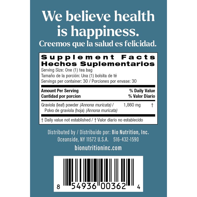 BIO NUTRITION INC. Graviola Tea 30 Bag, 0.02 Pound