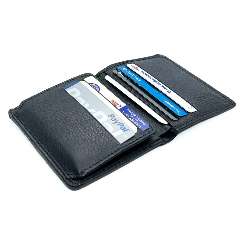 Handmade RFID Blocking Black Leather Tactical Rounded Shield Badge Wallet