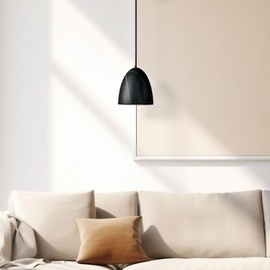 LUXWELL Modern Marble Pendant Light, 8"x8" Metal Hanging Light Fixture with Faux Black Stone Finish, 15"-72" Adjustable Line, E26 Socket for Office, Living Room, Dining Area – Midnight Stone