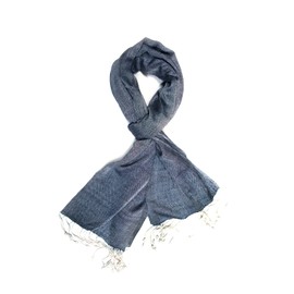 In-Sattva Colors - Grey Textured Solid Handwoven with Fringes Scarf Stole; Gray