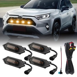 Teguangmei 4PCS Front Grill Lights Compatible with Toyota RAV4 2020 2021 2022 2023 2024, LED Grille Light Bar with 4-in-1 Wire Harness & Fuse Adaptor, RAV4 Accessories (Amber)