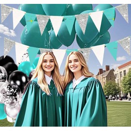 Graduation Decorations Teal Turquoise White 2025/Teal Silver Graduation Party Decorations Triangle Bunting Banner Turquoise Backdrop Teal Birthday