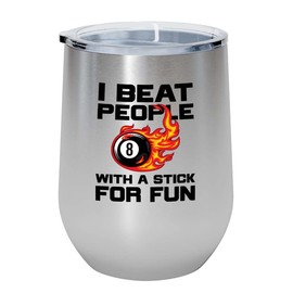 Billiards Player Silver Wine Tumbler 12oz - stick for fun - Pool Player Gifts Table Rail Balls Chalk Cue Sticks