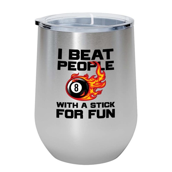 Billiards Player Silver Wine Tumbler 12oz - stick for fun