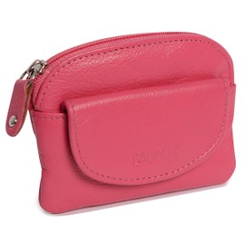 SADDLER Womens Luxurious Real Leather Zip Top Coin Purse | Designer Ladies Change Pouch with Key Ring |Gift Boxed - Fuchsia