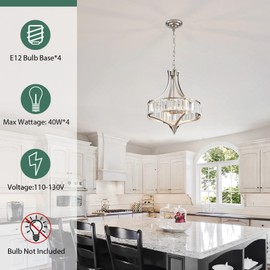 Avzkcy Modern Crystal Chandelier Brushed Nickel, Round Pendant Lighting Fixtures, 15.7" Height Adjustable Farmhouse Ceiling Light for Living Room, Kitchen Island, Dining Room