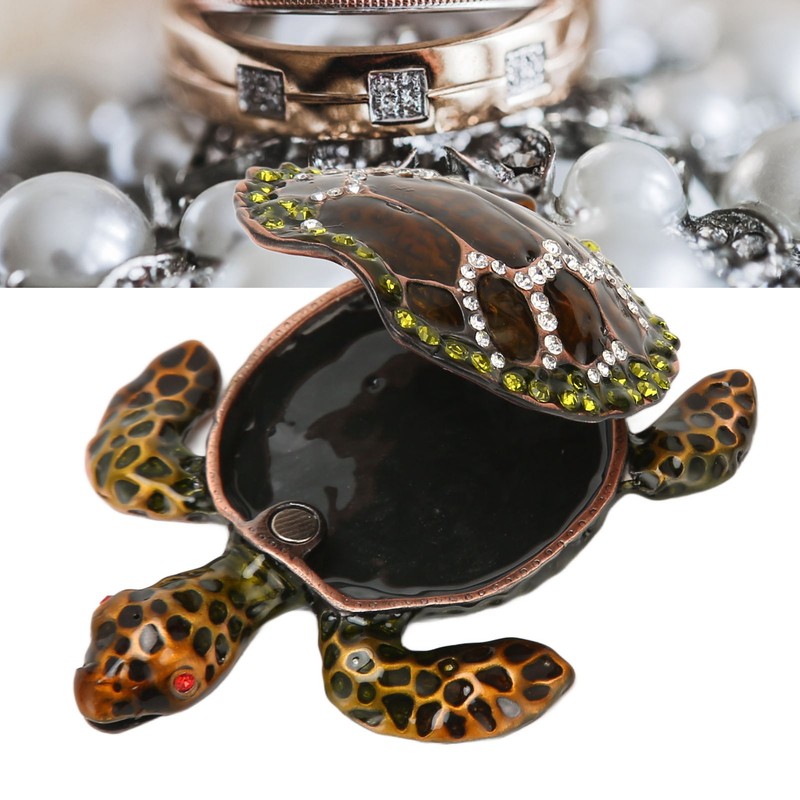 Turtle Trinket Boxes Handcrafted Hand Painted Rhinestones Hinged Trinket Boxes