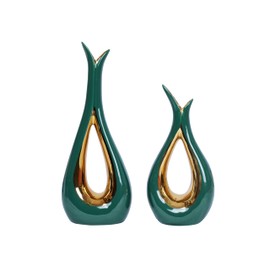 Green and Gold Vase for Home Decor Hollow Ceramic Vases Set of 2 Nordic Minimalist Decorative Vase for Table Centerpiece Modern Dried Flower Vases for Wedding Dining Living Room Office Decoration