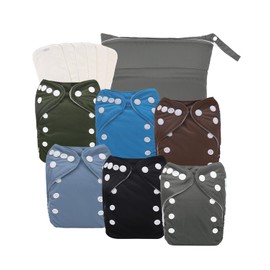 babygoal Newborn Cloth Diapers Pack of 13 for 5-12lbs Preemie Girl, Cloth Diaper Covers 6 Pack with 6pcs Inserts and Wet Bag, Reusable Washable & Waterproof 6SFB01-SMB-B