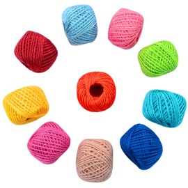 1000 Feet (c.333 Yards) 2mm 3 ply Colourful Natural Jute Twine String Roll Collection - 10 Assorted Coloured Variety Pack for Artworks and Crafts, Gift Wrapping, Picture Display and Gardening