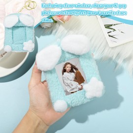 NEWEST Plush Kpop Photocard Holder with Keychain, Blue Sky White Clouds ID Badge Holder Protector Cover, Soft Cartoon Story Design Photo Case Sleeves for Idol ID Card Student Worker Bag Charm