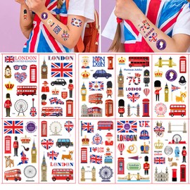115pcs Union Jack Temporary Tattoos for King Charles III Coronation Decorations,Great Britain National Flag Face & Body Tattoo,UK Flag Stickers for Crown Big Ben London Eye Britain Party Festival