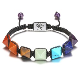 Jovivi Natural 7 Chakras Bracelet Healing Crystal Balancing Pyramid Yoga Energy Beads Braided Rope
