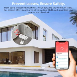 TOWODE WiFi Water Leak Detector （2.4GWiFi） 90db LoudAlarm Water Sensor Alarm and App Alerts Suitable for Kitchen Warehouse Laundry Toilet 2pack