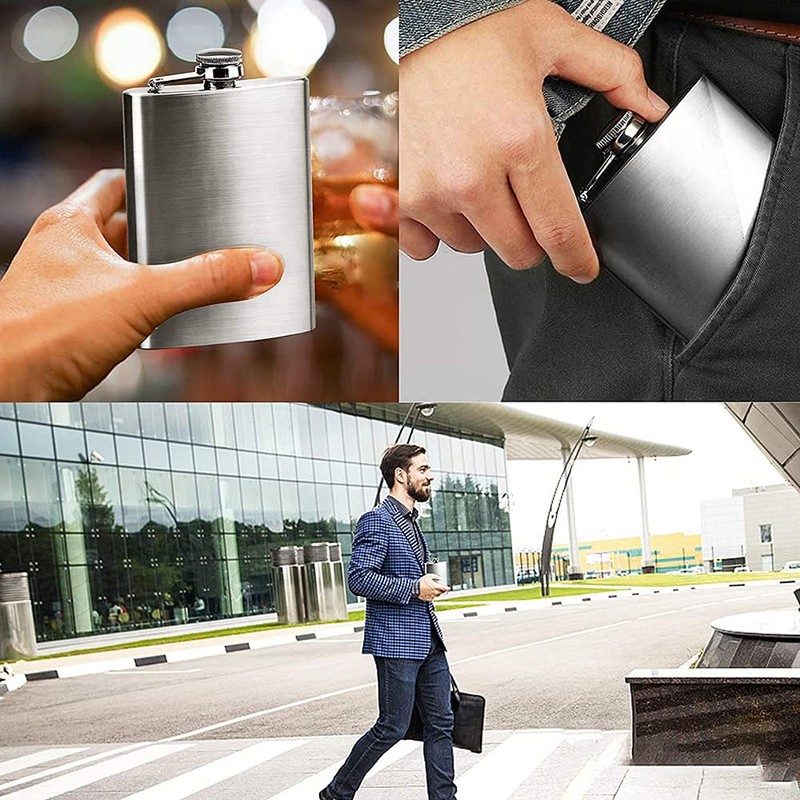 2 Pieces Stainless Steel Hip Flask, 6 oz Hip Flask,