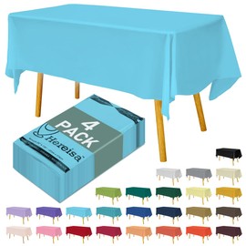 Hereisa Disposable Plastic Tablecloth 54x108 Inch Rectangle - Sky Blue, 4 Pack Waterproof & Tear-Resistant Party Table Cover for Dining, Picnic, Crafts, Holiday Decor